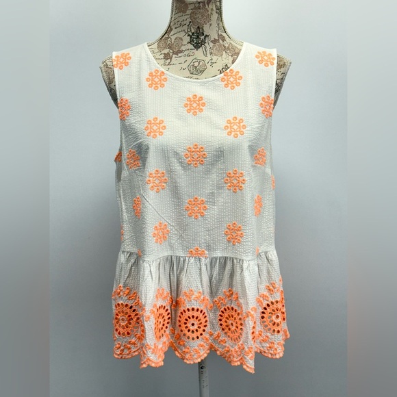 LILLY PULITZER White and Orange embroidered LILLIANA peplum Top size M - Picture 2 of 15